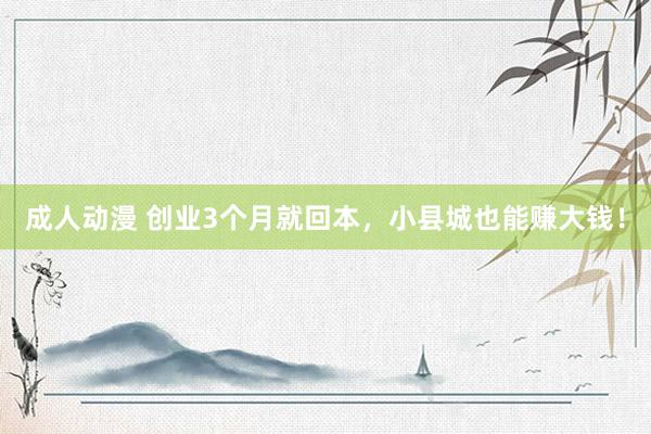 成人动漫 创业3个月就回本，小县城也能赚大钱！
